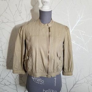 Jolt Metallic Gold Cropped Military Style Jacket w/ Exposed Asymmetrical Zipper